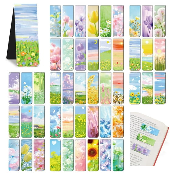 Sinekong 48pcs Magnetic Bookmarks for Reading Women Men Teacher Book Lovers Gifts, Bookmarks Bulk Magnet Bookmark Clips(Flower)