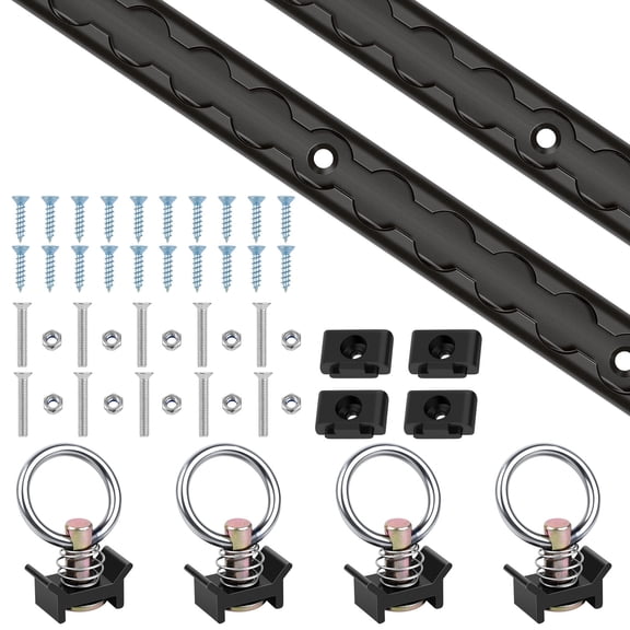 Sinekong L Track Tie Down Rails Kit 2 Pack, 48" (4ft) Black Aluminum L Track Rails with 4 O-Ring & Mounting Screws, Heavy Duty L Track System for Truck Bed, Trailer, ATV, UTV & Cargo Management