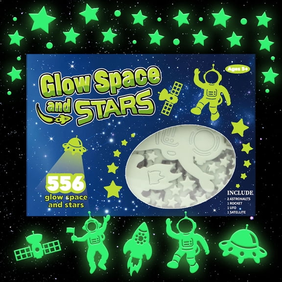 Sinekong 556PCS Glow in The Dark Stars for Ceiling, 3D Space Galaxy Stickers Astronaut Rocket Planet for Kids Room Wall Decals (Green)