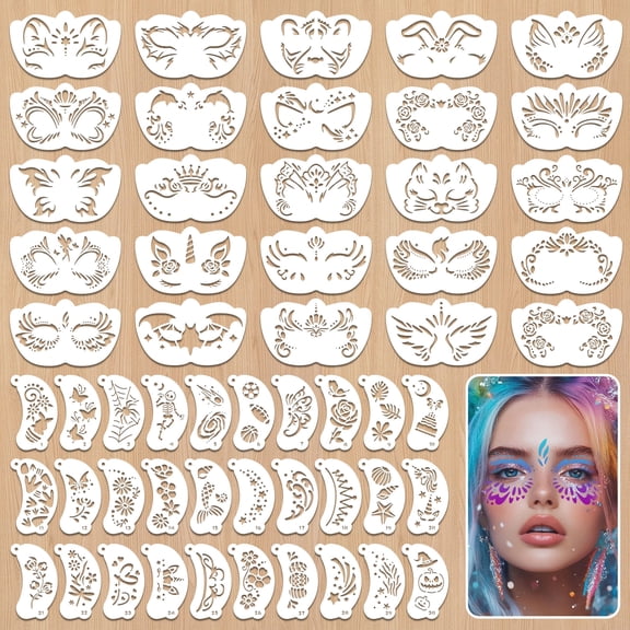 Sinekong 55pcs Face Paint Stencils Kit, Reusable Face Painting Stencils Body Tattoo Stencils for DIY Makeup Halloween Party Temporary Tattoo