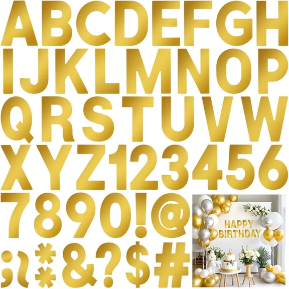 Sinekong 6 Inch Gold Letter Stickers Large Bulletin Board Letters, Big Font Alphabet Number Stickers for Party Backdrop Decor
