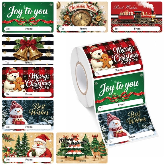 Sinekong 600Pcs Christmas Gift Tags, Christmas Name Labels Stickers Self-Adhesive Labels for Xmas Presents Wrapping Paper Festival Holiday Decor, Vintage