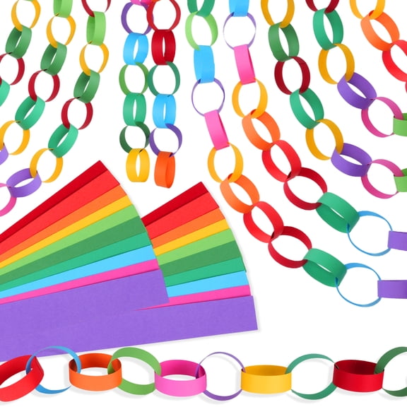 Sinekong 600Pcs Paper Chains Bright Color Paper Strips for Classroom Home Party Decoration Supplies (0.8 x 7 in)