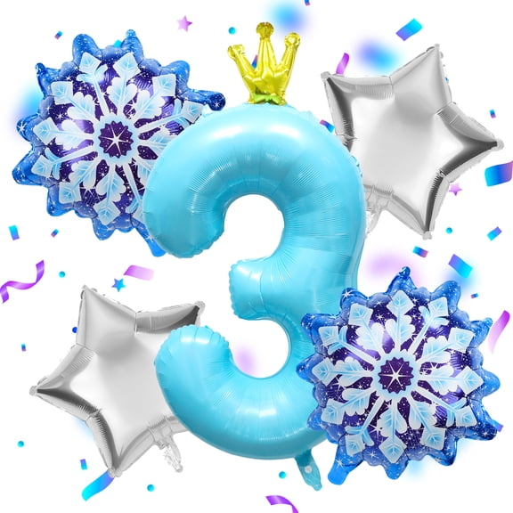 Sinekong 7Pcs 3rd Birthday Party Decorations Balloons, Large Winter Snowflake Balloons for Winter Wonderland Birthday Decor