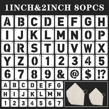 Sinekong 80 pcs Letter Stencils for Crafts Reusable, Alphabet Number Stencils for Painting DIY Art Projects (1, 2 Inch)