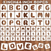 Sinekong 80Pcs 3&4Inch Letter Stencils Set for Painting, Alphabet Number Templates Reusable Plastic Stencils for Sign Wood Wall Fabric DIY Craft
