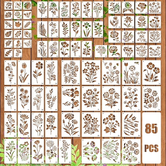 Sinekong 85 Pcs Stencils for Painting, Reusable Flower Wall Stencils for Painting on Wood Drawing Art Scrapbook (2*2in,2*3.5in,4*4in,3*6in,4.5*6in)