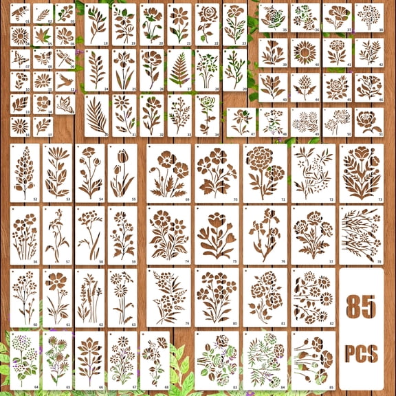 Sinekong 85 Pcs Stencils for Painting, Reusable Flower Wall Stencils for Painting on Wood Drawing Art Scrapbook (6x4.5in, 6x3in, 4x4in, 3.5x2 in, 2x2in)