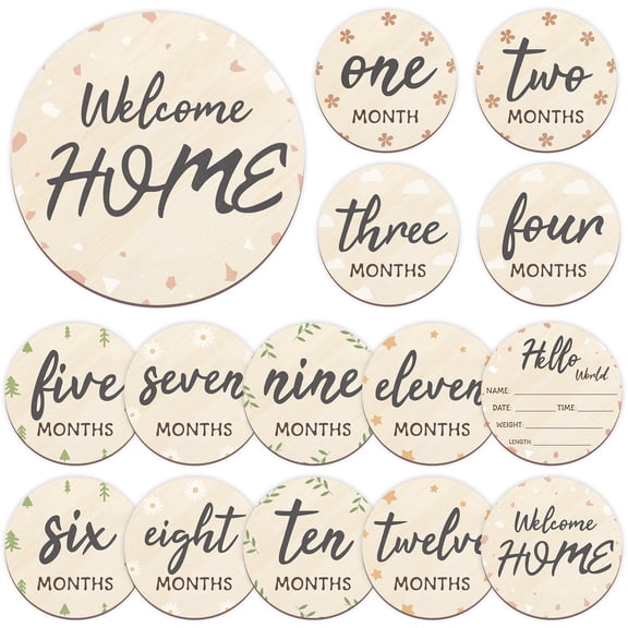 Sinekong Baby Monthly Milestone Markers Disc, Cute Design Wooden 3D Milestone Cards for Photos, Baby Announcement Sign, 1-12 Months