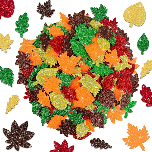 Sinekong Fall Leaf Foam Sticker, 365Pcs Autumn Glitter Maple Leaves Thanksgiving Party Favors DIY Crafts Decorations
