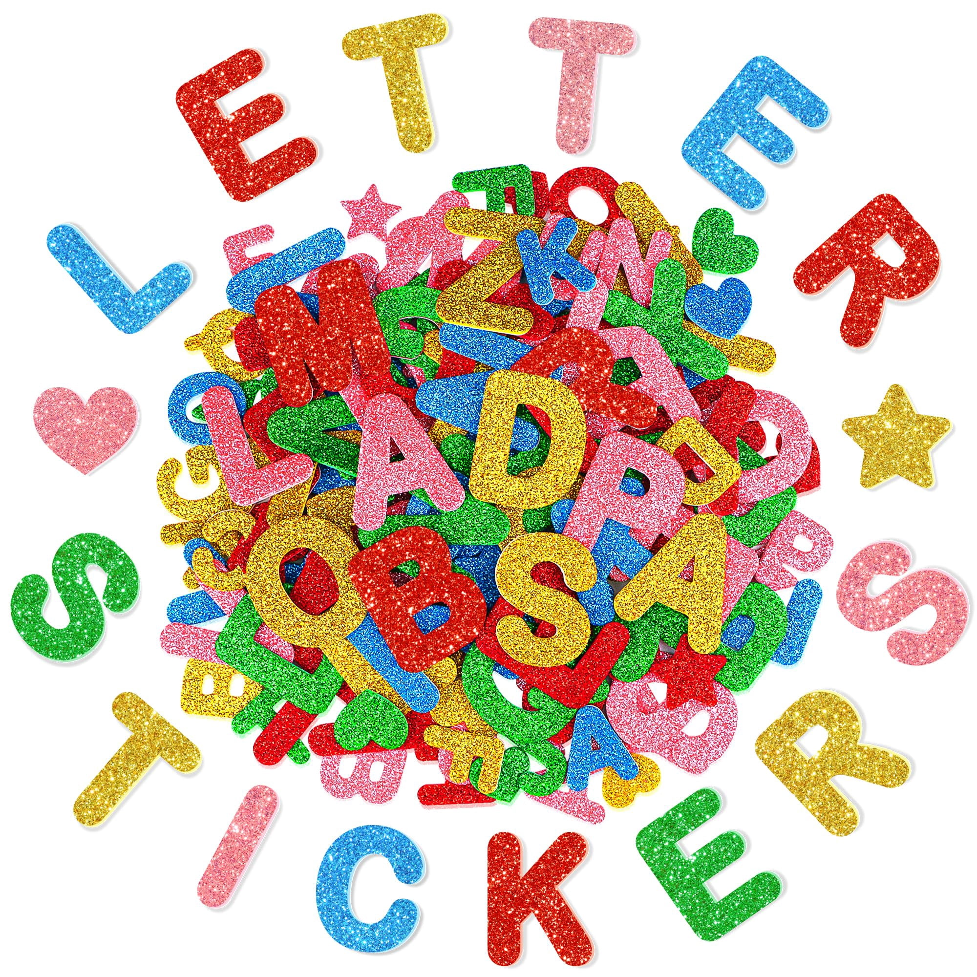 143 Letters Sinekong Glitter Foam Letters Stickers, 320 pcs, A-Z with Hearts Stars ...