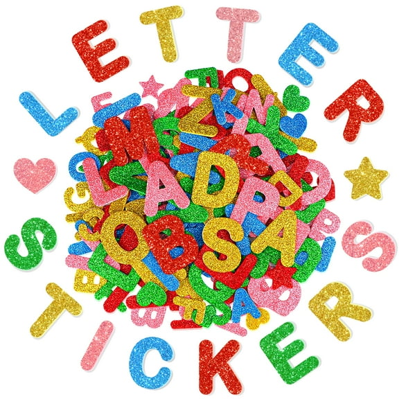Sinekong Glitter Foam Letters Stickers, A-Z Letter Heart Star Foam Stickers for Kids Crafts Classroom Supplies