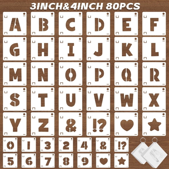Sinekong Letter Stencils for Crafts Reusable, 80 pcs Alphabet Number Stencils for Painting DIY Art Projects (3, 4 Inch)