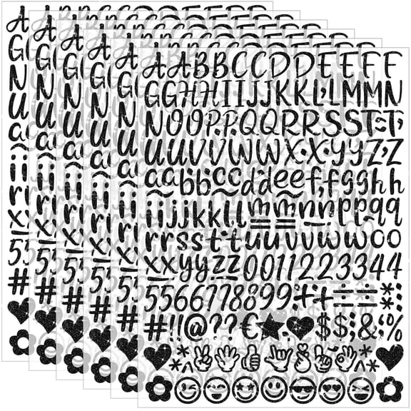 Sinekong Letter Stickers Glitter Alphabet Stickers 1 inch for Water Bottles Mailbox Scrapbook Craft Labels (Black, 6 Sheets)