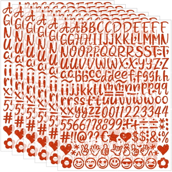 Sinekong Letter Stickers Glitter Alphabet Stickers 1 inch for Water Bottles Mailbox Scrapbook Craft Labels (Red, 6 Sheets)