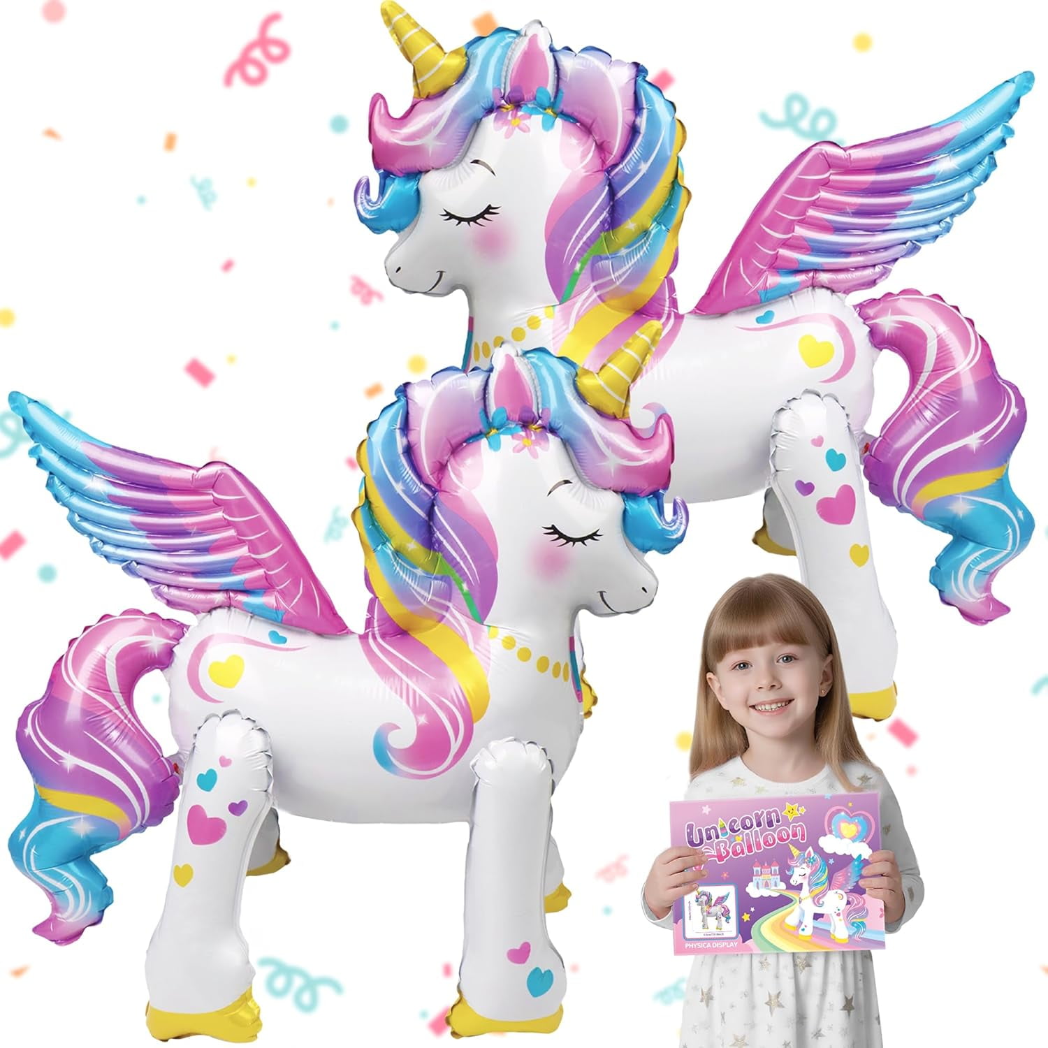 Sinekong Self-Standing Unicorn Balloons for Girls Birthday Decorations Rainbow Unicorn Party Supplies, pack of 2