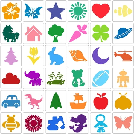 Sinekong 36 Pcs Stencils for Kids, Chalk Drawing Stencils for DIY Crafts Art Project, Washable, 5in
