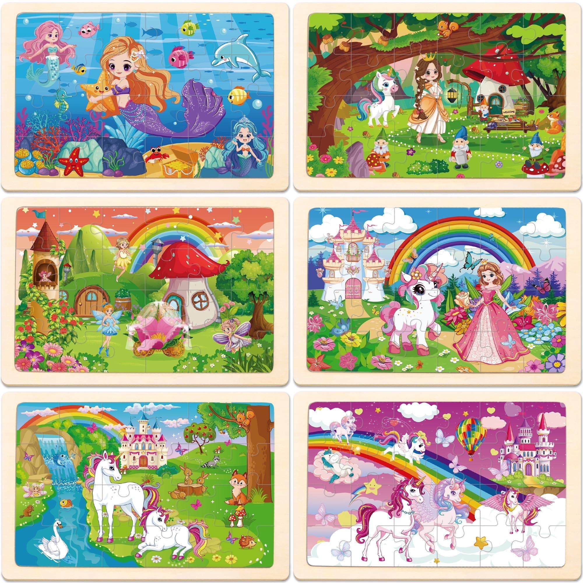 Sinekong Wooden Jigsaw Puzzles for Kids Ages 4-6, 6 Pack 24 Pieces ...