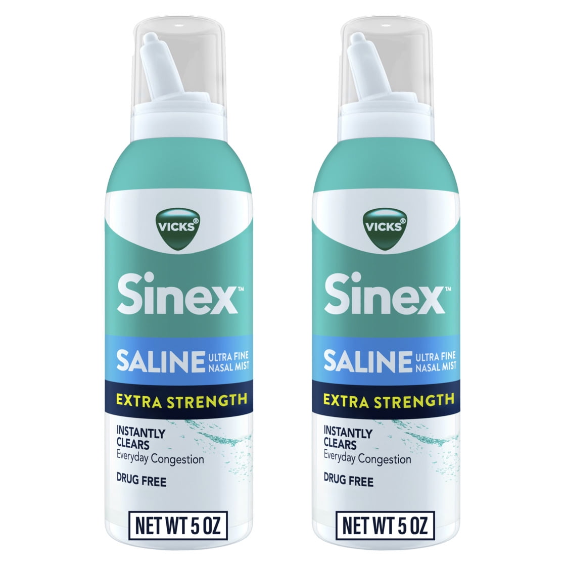 Vicks Sinex Saline Extra Strength Nasal Spray Twin Pack, Drug Free Nasal Decongestant for Sinus Relief, 2x5 oz
