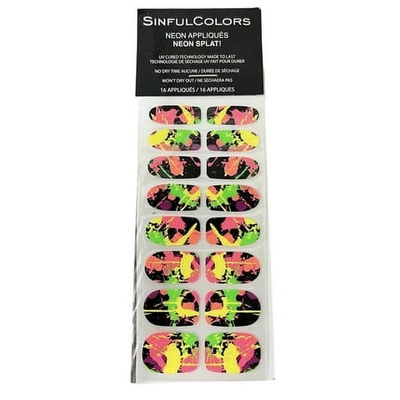 Sinful Colors Neon Nail Appliques, Neon Splat!, 16 Count