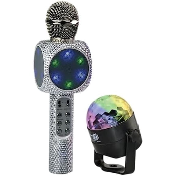 Sing-Along Bling Bluetooth Karaoke Microphone and Bluetooth Stereo Speaker All-in-One (Silver Bling w/Disco Ball)$$Musical Instruments