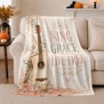 thumbnail image 1 of Sing Grace Live Free Inspirational Guitar Botanical Peonies, Cozy Typography Art Scene, Warm Flannel Blanket for Living Room and Reading Nook, Art Lovers Encouragement Gift, Artistic Home Decor, 1 of 9