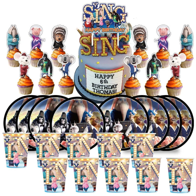 Sing Movie Birthday Cups Party Supplies Plates Fans Decorations Cake Topper Decor