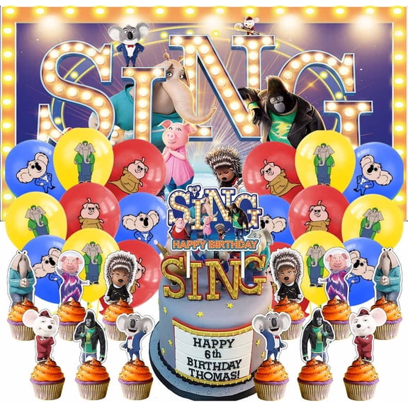 Sing Movie Latex Balloons Birthday Party Supplies Kit Decor Banner Decorations Backdrop Cake Topper