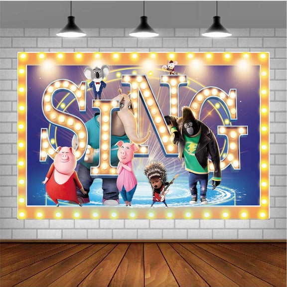 Sing Movie Themed Birthday Backdrop Banner - Hanging Wall Decor Tapestry for Party Celebrations