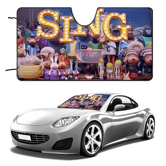 Sing Movie-theme Windshield Sun Shade Front Protector Folding Car Sun Visor Blocks Uv Rays Keeps Your Vehicle Cool52in*28in(130cm*70cm)