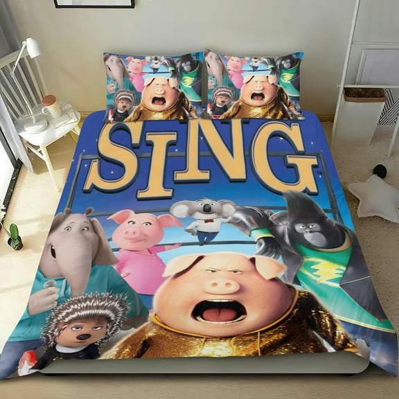 Sing Movie-themed Bed Sheet Set Three Piece Set Comfortable And Skin Friendly Unique Design Home Decor Gifts For Family Friends fans36x75Inches90cm*190cm