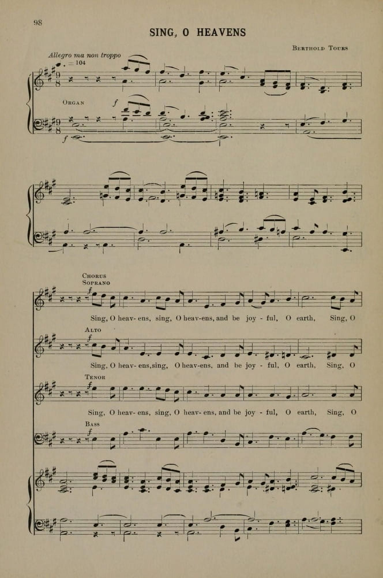 Sing O Heavens 1 Berthold Tours Christmas Carols & Hymns 1910 Canvas Art - (18 x 24)