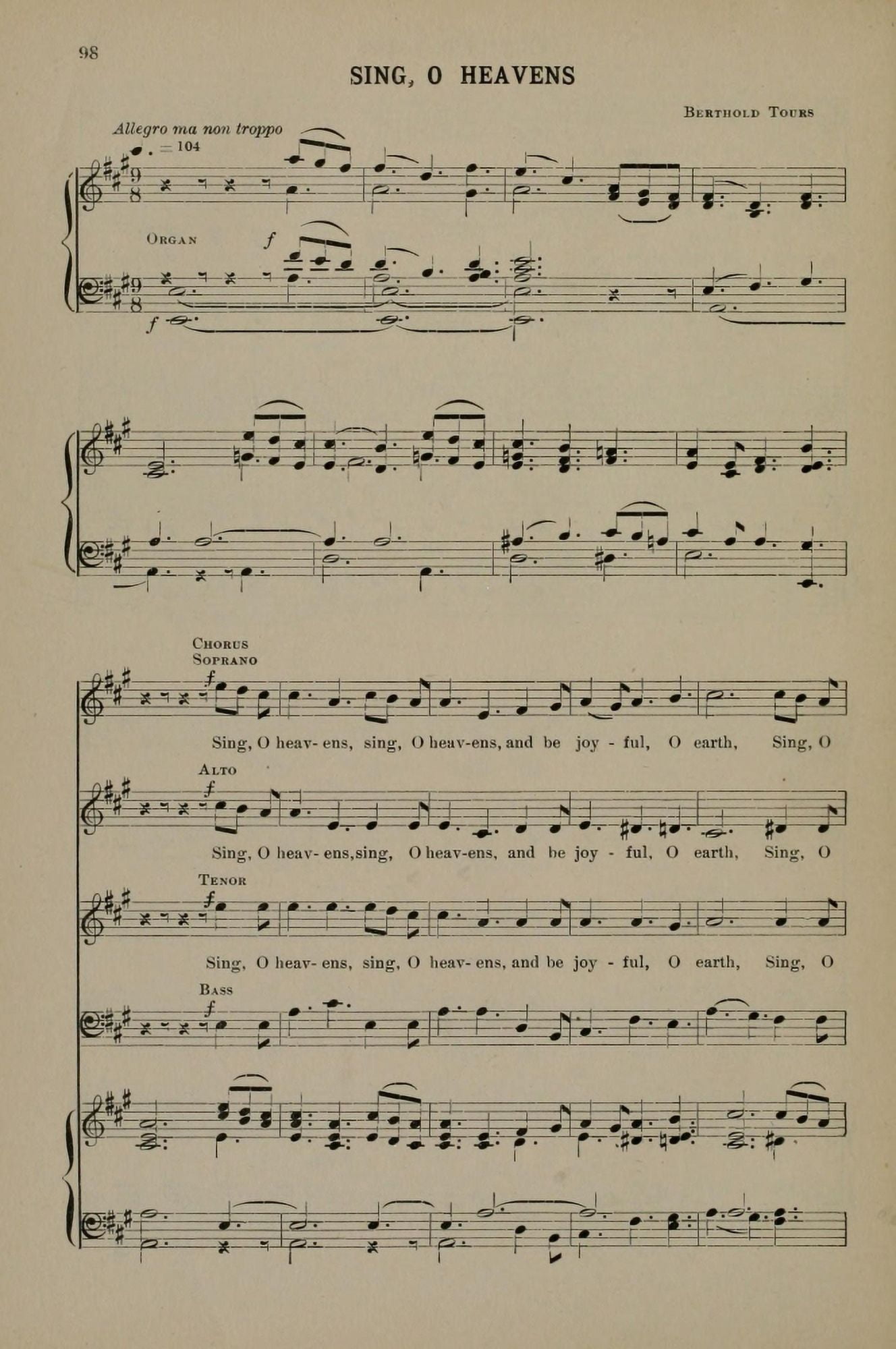 Sing O Heavens 1 Berthold Tours Christmas Carols & Hymns 1910 Canvas Art - (24 x 36)