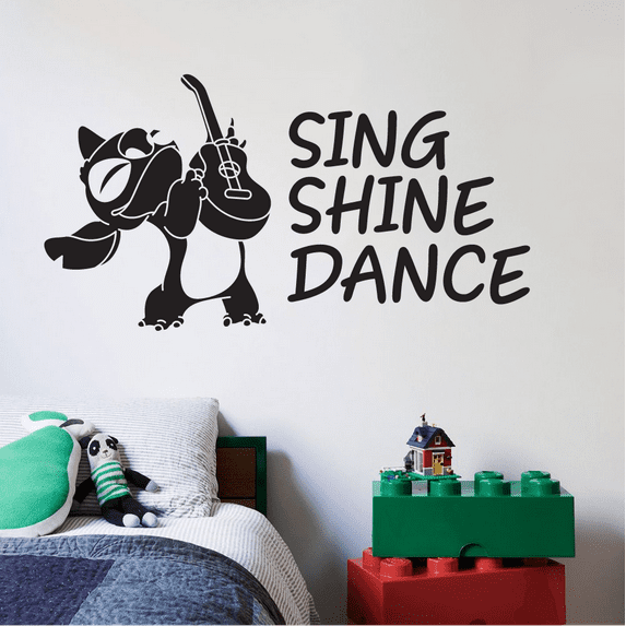 Sing Shine Dance Quote Cute Stitch Singing Silhouette Disney Movie Lilo And Stitch Wall Sticker Wall Art Wall Decal Vinyl Decal Home Decor Room Living Room Bedroom Decoration Decal Size (22x30 inch)