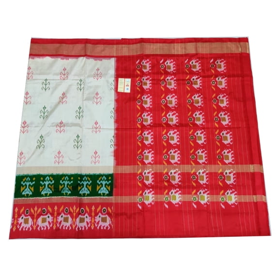 Singaara Women's Off White Handloom Pochampally Ikkat Pure Silk Wedding Partywear Saree for Women Pure Pattu Sari