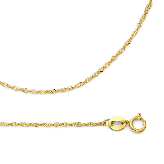 Singapore Chain Solid 14k Yellow Gold Necklace Twisted Link Diamond Cut Thin Dainty 0.9 mm 16 inch