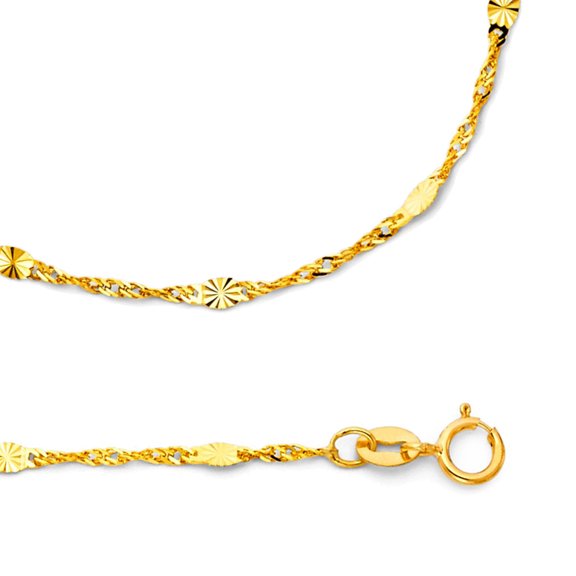 Singapore Chain Solid 14k Yellow Gold Necklace Valentino Links Diamond Cut Stamped , 1.4 mm - 16 inch