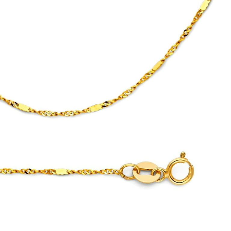 Singapore Chain Solid 14k Yellow Gold Necklace With Bar Stamped