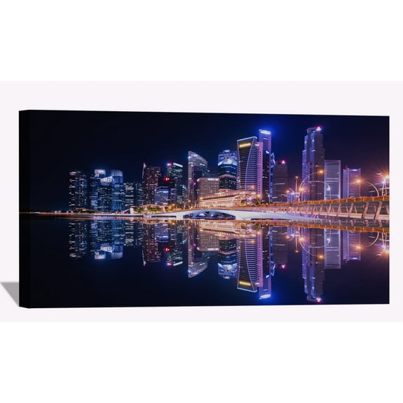 Singapore City Skyline Wall Art City Skyline Picture Canvas Art Downtown Night Framed Painting Wall Decor For Home Office Bedroom Livingroom Ready to Hang