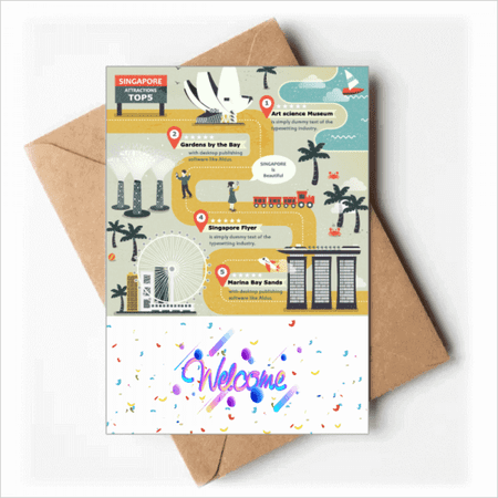 Singapore Famous Spots Route Welcome Back Greeting Cards Envelopes Blank