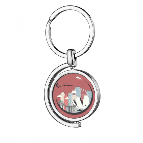 Singapore Flag Places in Moon Shape Rotating Keychain Metal Keyring Holder