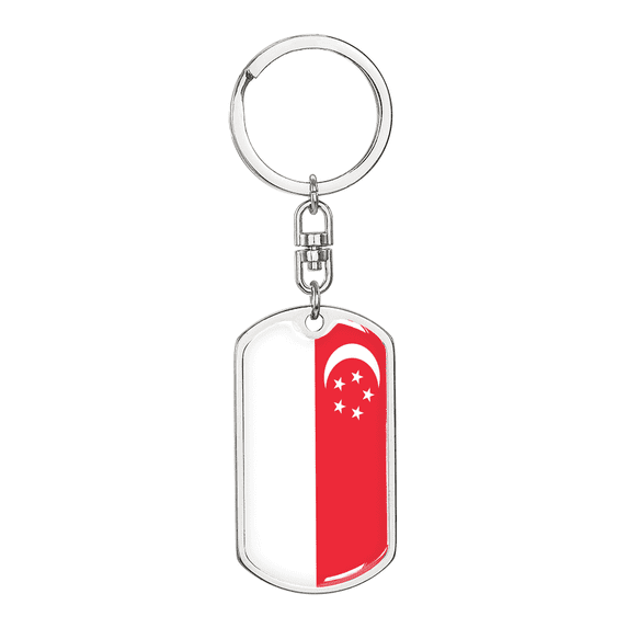 Singapore Flag Swivel Keychain Dog Tag Stainless Steel or 18k Gold