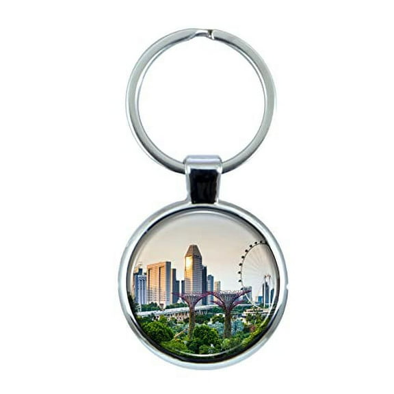 Singapore Keychain with Epoxy Dome and Metal Keyring