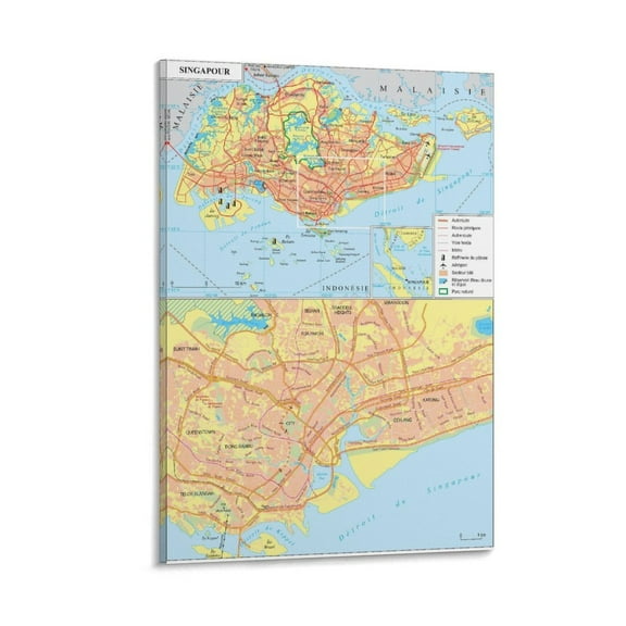 Singapore Map Posters Picture Print Wall Art Poster Painting Canvas Posters Artworks Gift Room Aesthetic 16x24inch(40x60cm)