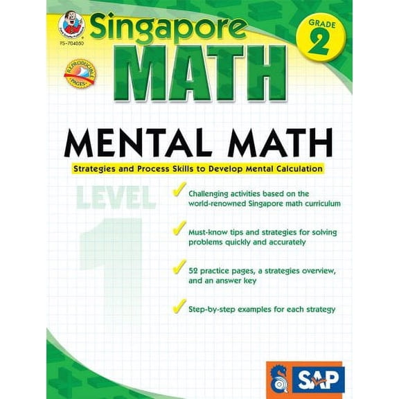 Pre-Owned Singapore Math – Mental Math Level 1 Workbook for 2nd Grade, Paperback, 64 Pages, Ages 7–8 with Answer Key Paperback