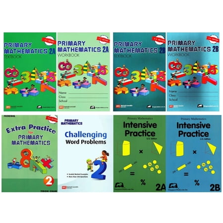 Singapore Math: Primary Mathematics Complete Grade 2 Set (8 Books): 2 Textbooks, 2 Workbooks, 2 Intensive Practice, Extra Practice and Challenging Word