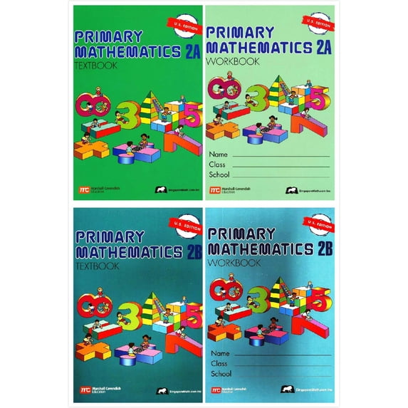 Singapore Math: Primary Mathematics Grade 2 Set (4 Books) - Textbooks 2A and 2B, Workbooks 2A and 2B (US Edition)