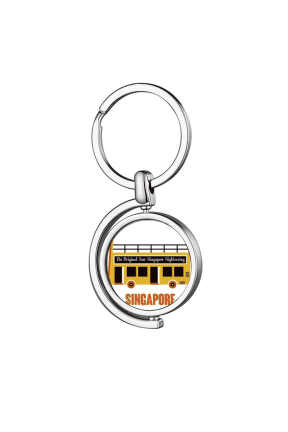 Singapore Sightseeing Shuttle Bus Rotating Keychain Metal Keyring Holder