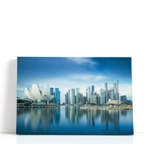 Singapore Skyline During Sunrise - Wrapped Canvas Print Wall Art | 18" W x 12" H