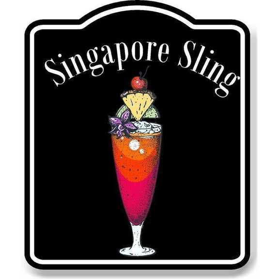 Singapore Sling Cocktail Bar Sign BLACK Aluminum Composite Sign, 8.5"x10"